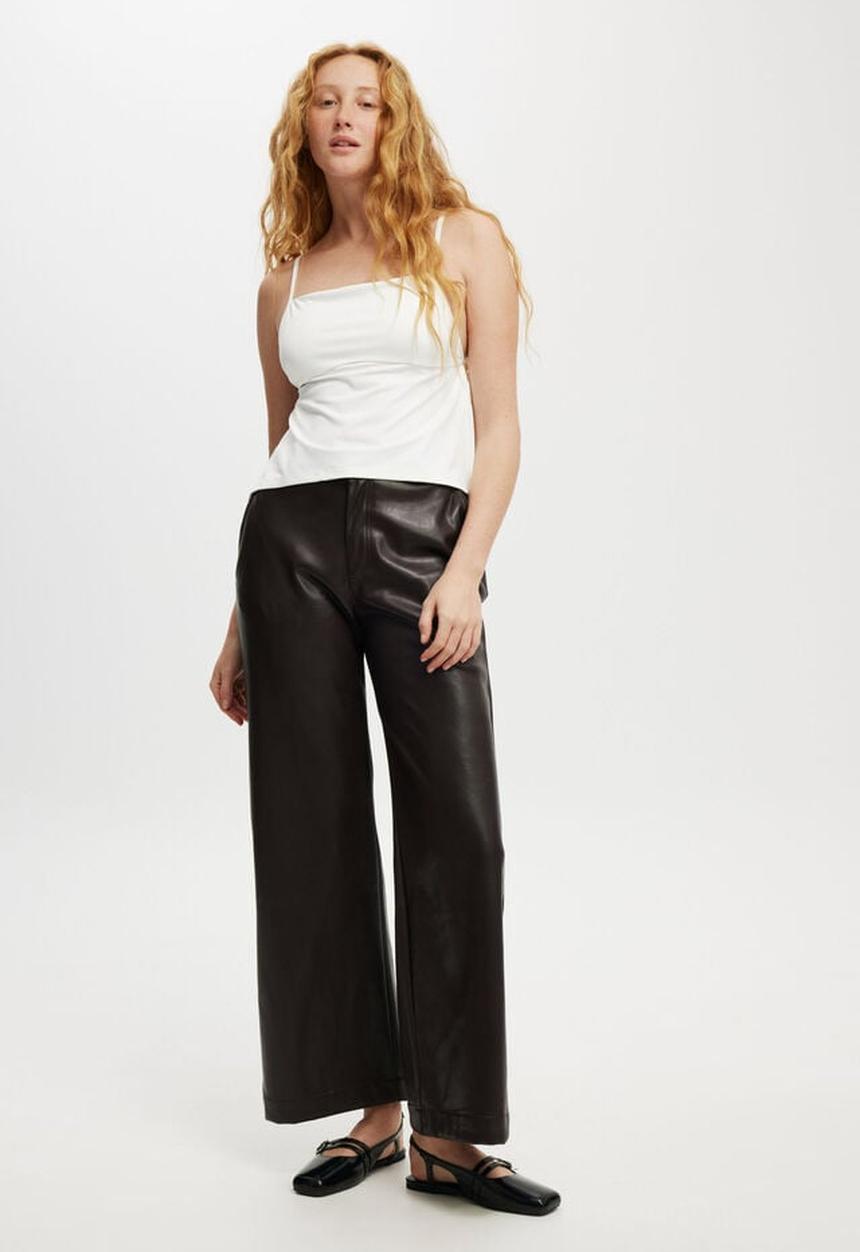 Cotton On - Faux leather wide leg pant - brown