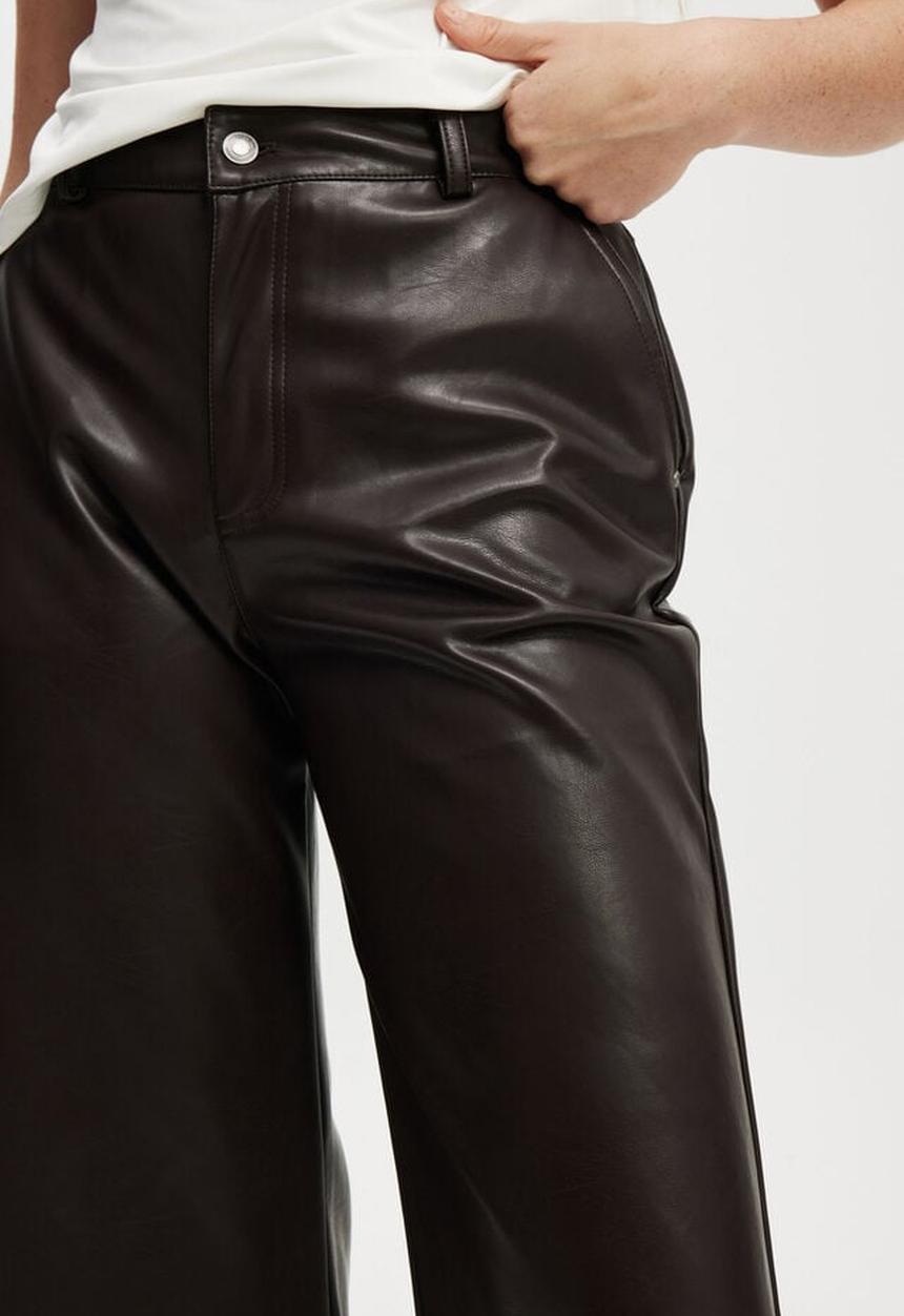 Cotton On - Faux leather wide leg pant - brown