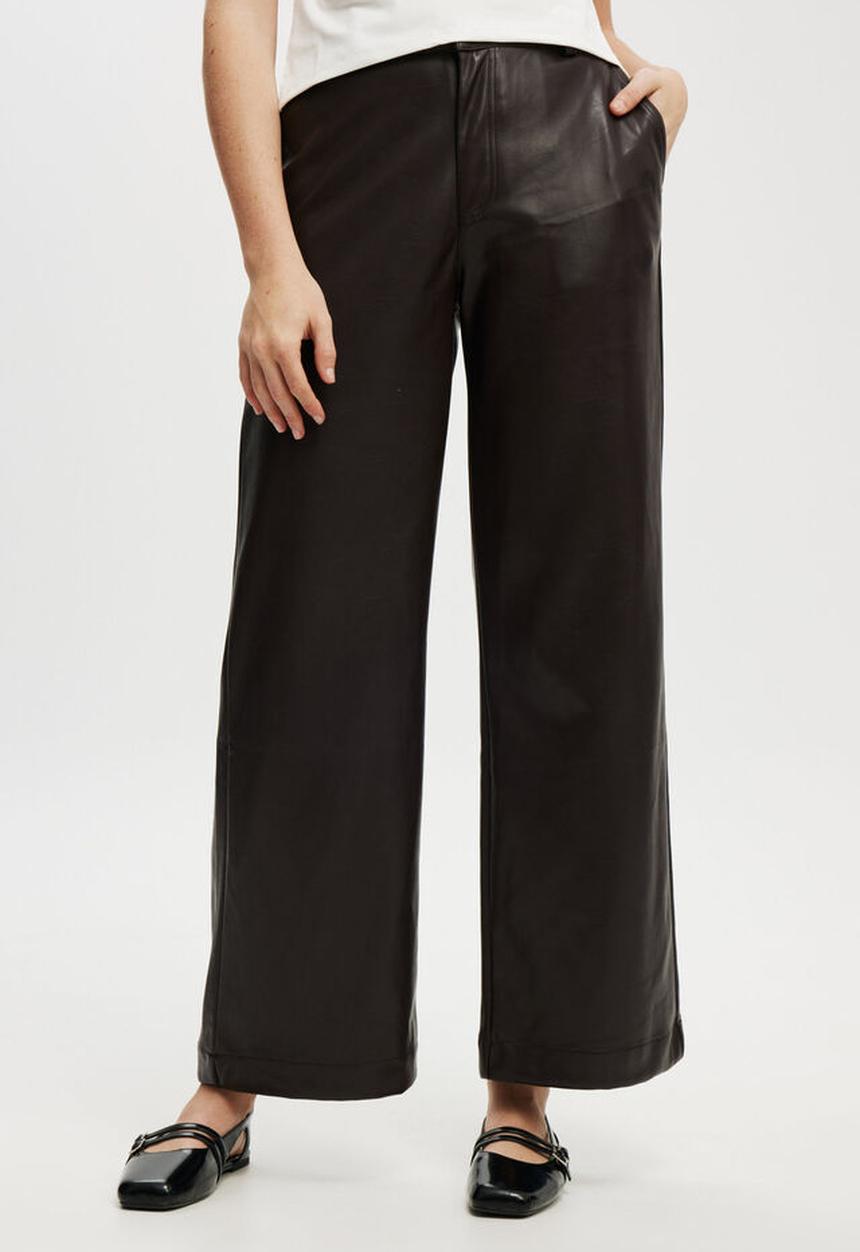 Cotton On - Faux leather wide leg pant - brown