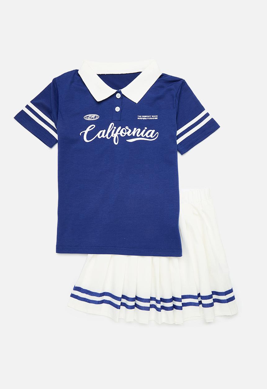 Pop Candy - Top & pleated skirt set-blue & white