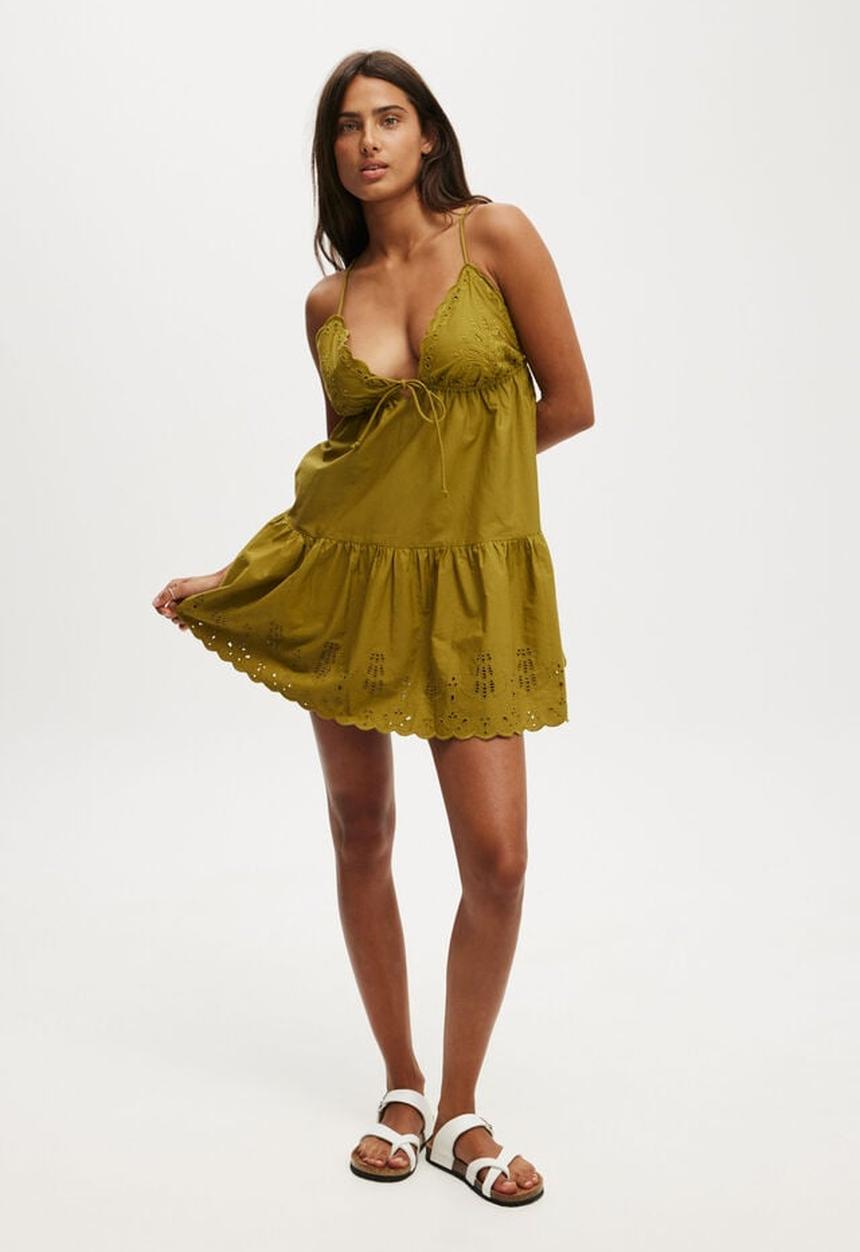 Cotton On - Camille embroidered mini dress - olive