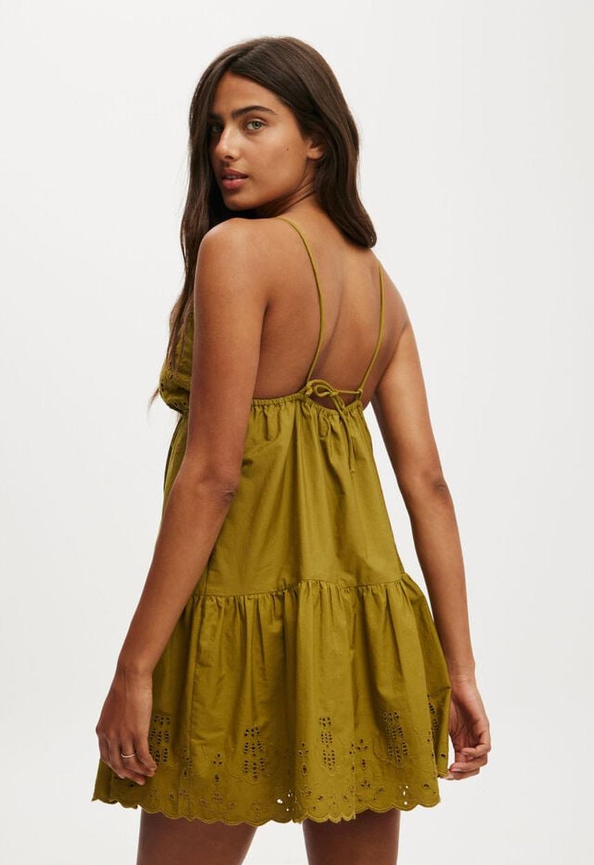 Cotton On - Camille embroidered mini dress - olive