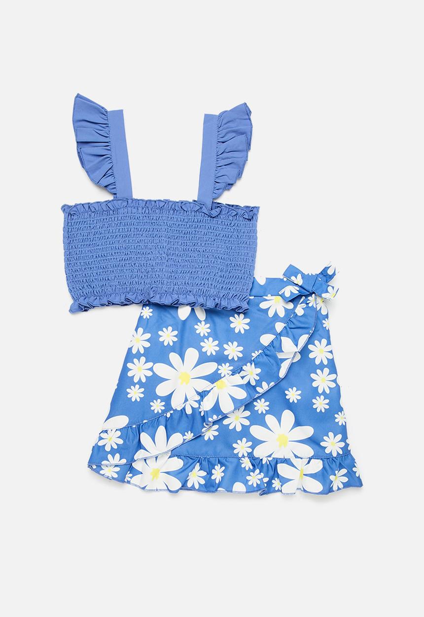 Pop Candy - Cropped smock top & skirt set - royal blue