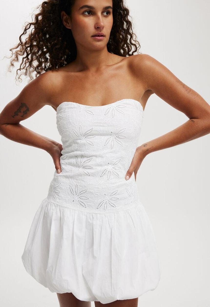 Cotton On - Cutwork bubble tube mini - white