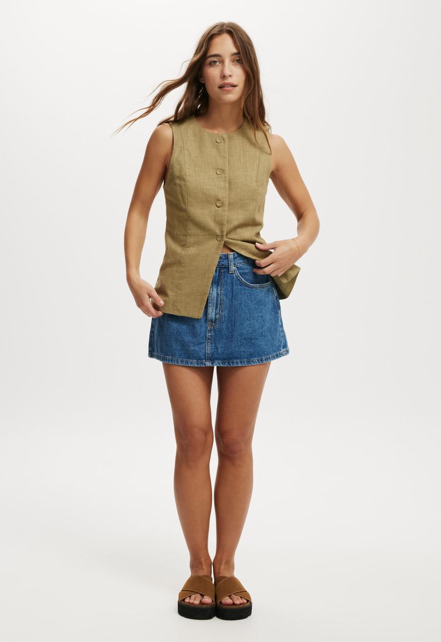 Cotton On - Sienna Linen Cotton Vest - Olive