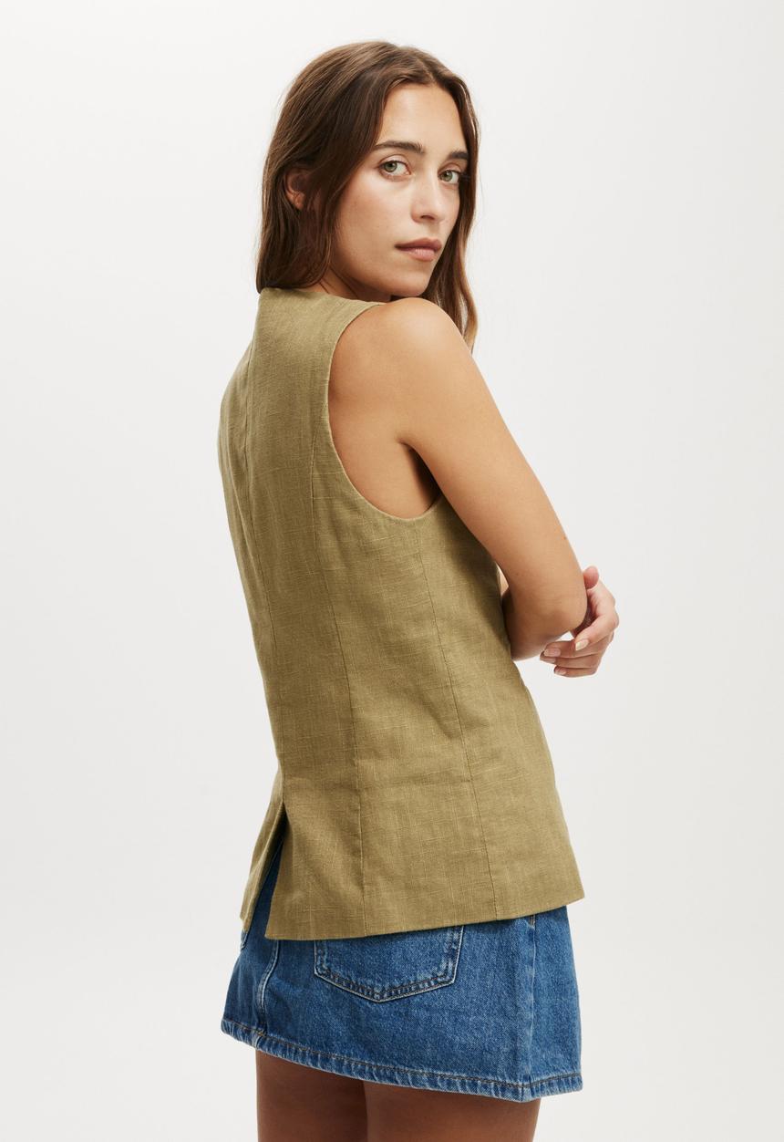 Cotton On - Sienna Linen Cotton Vest - Olive