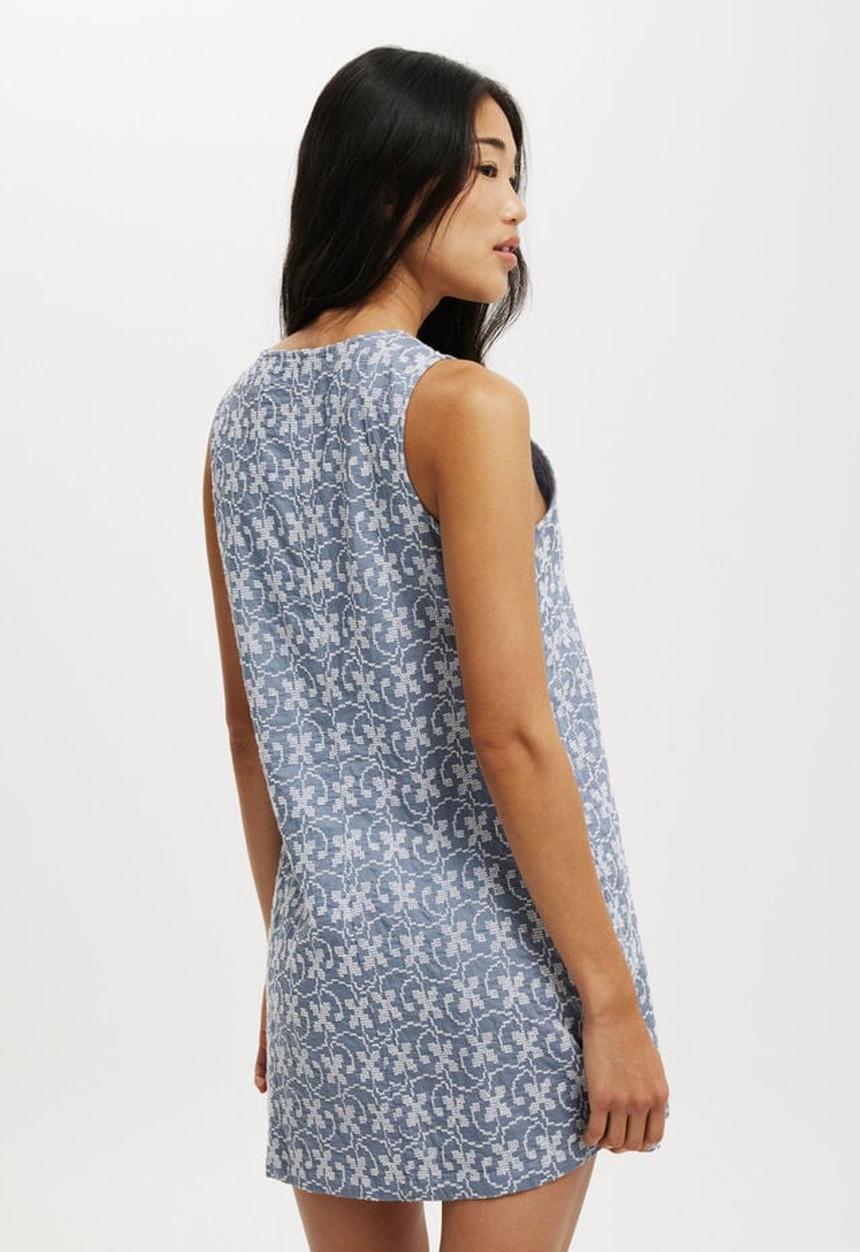 Cotton On - Sabelle shift mini dress - blue embroidery