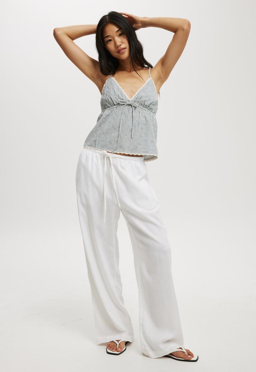 Cotton On - Cotton Lace Cami - Leni Stripe Blue/ Ecru