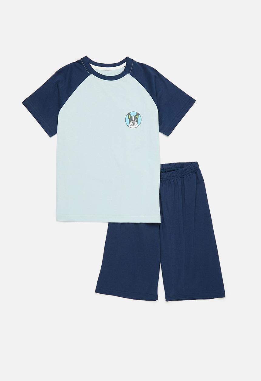 Pop Candy - Contrast raglan pj set-light & dark blue