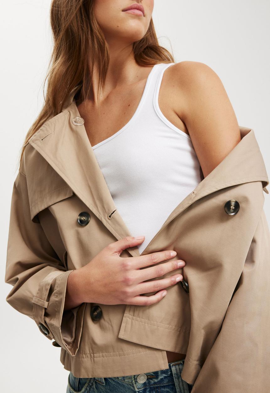 Cotton On - Cropped Trench Jacket - Tan