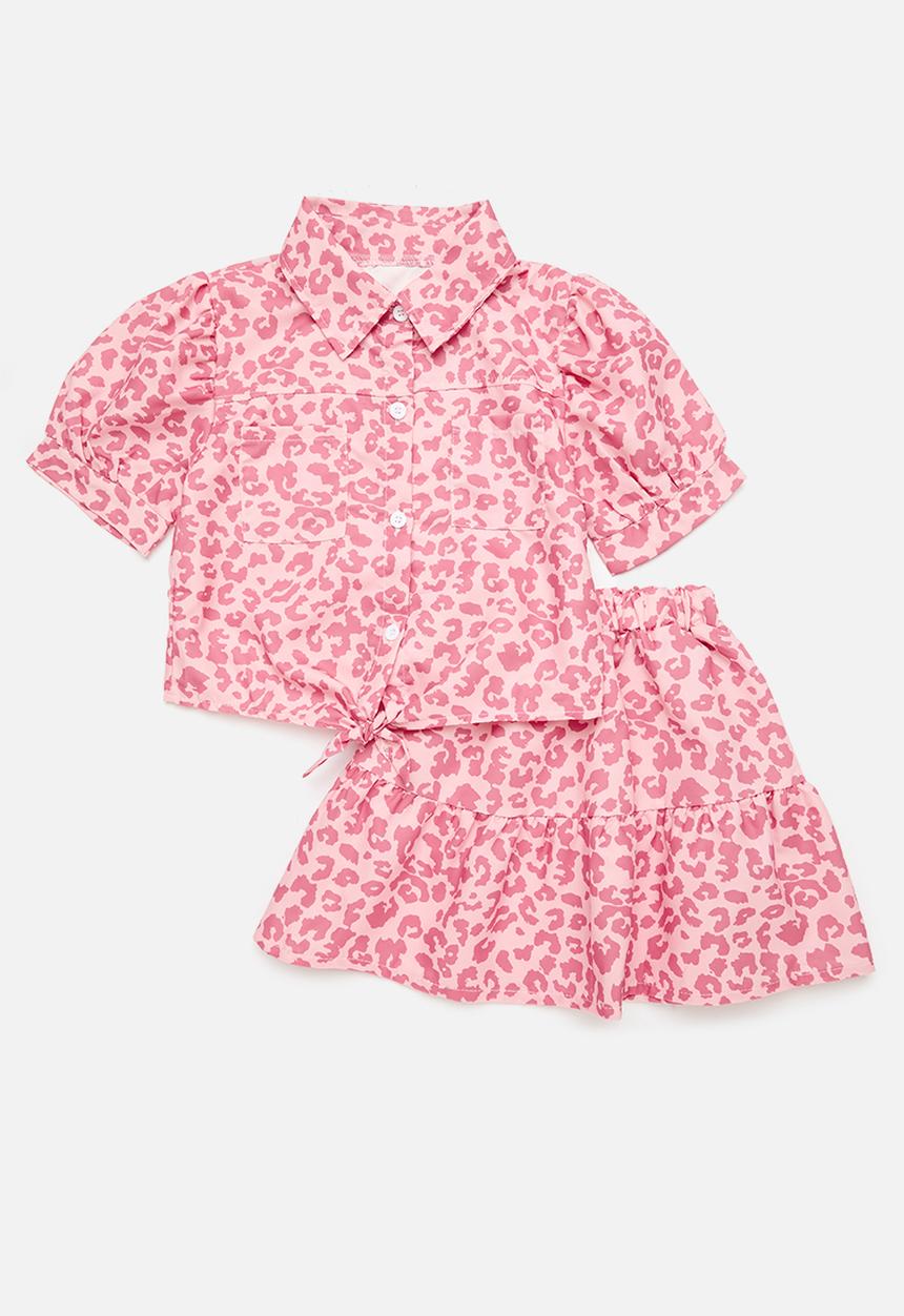 Pop Candy - Cropped shirt & skirt set-pink