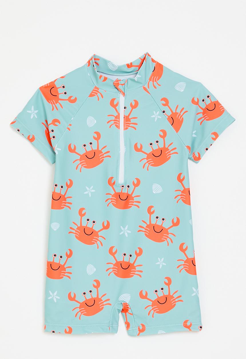 Pop Candy - Half zip swim suit-blue & orange
