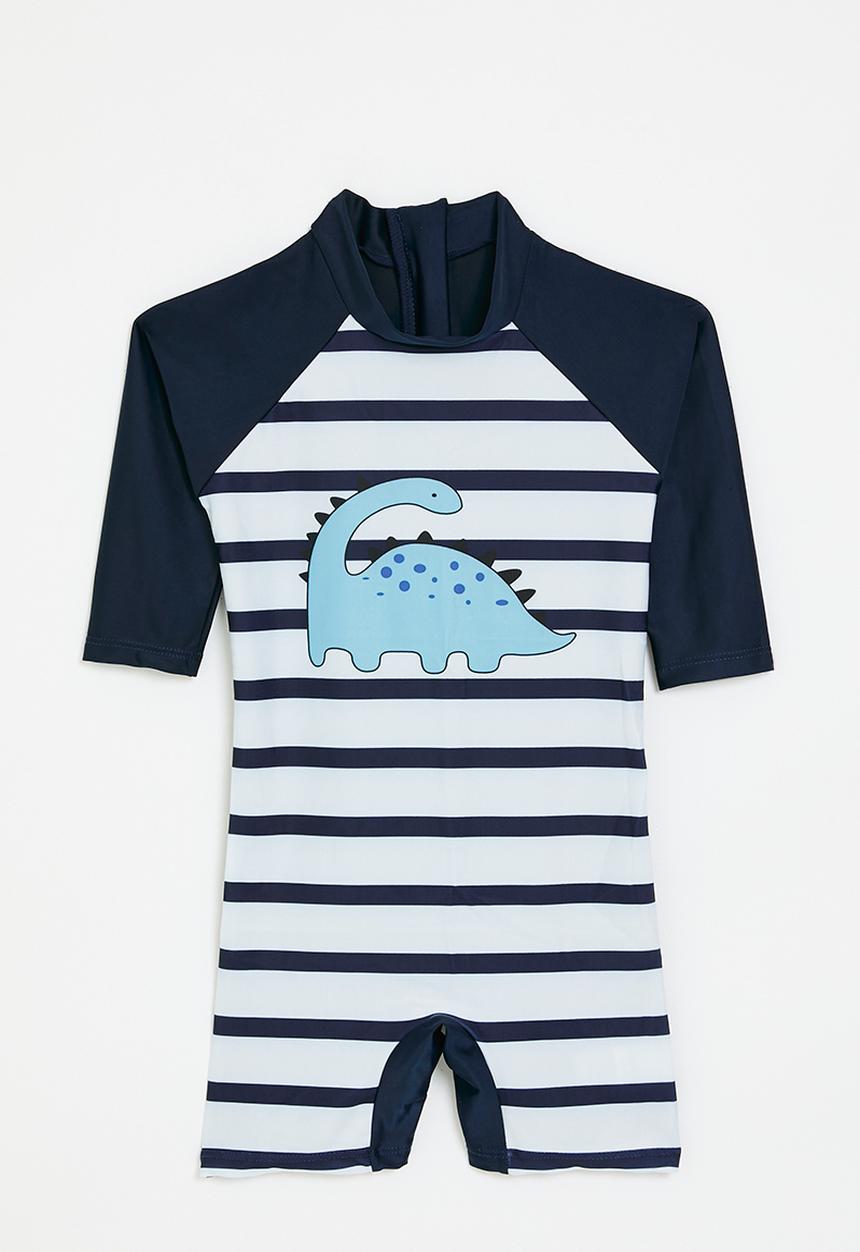 Pop Candy - Striped swimsuit-navy blue & white