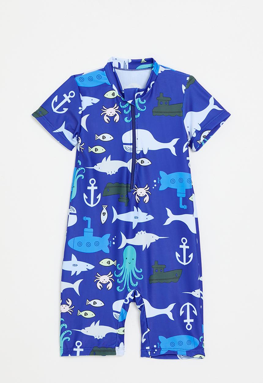 Pop Candy - Half zip one Piece swimsuit - blue