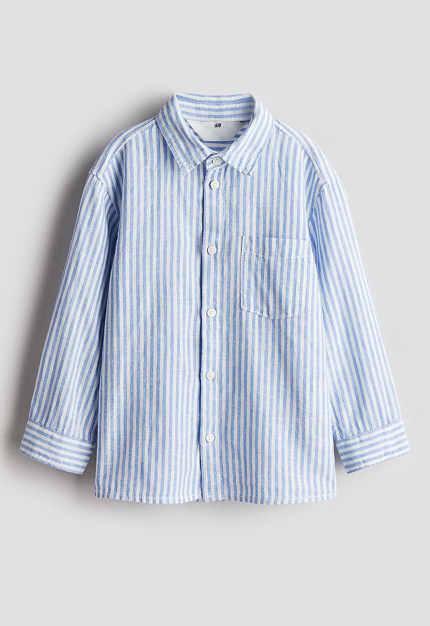 H&M - Linen-blend shirt - light blue striped 