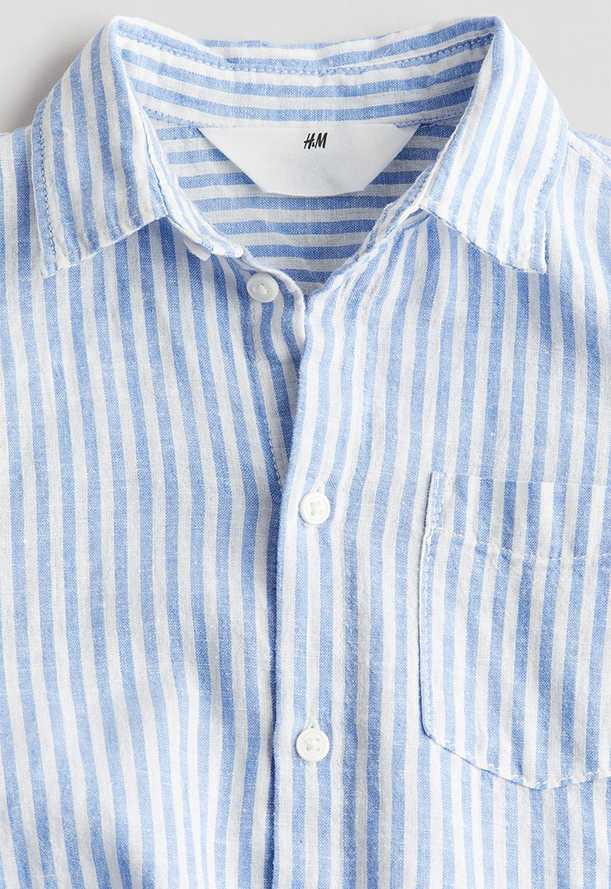H&M - Linen-blend shirt - light blue striped 