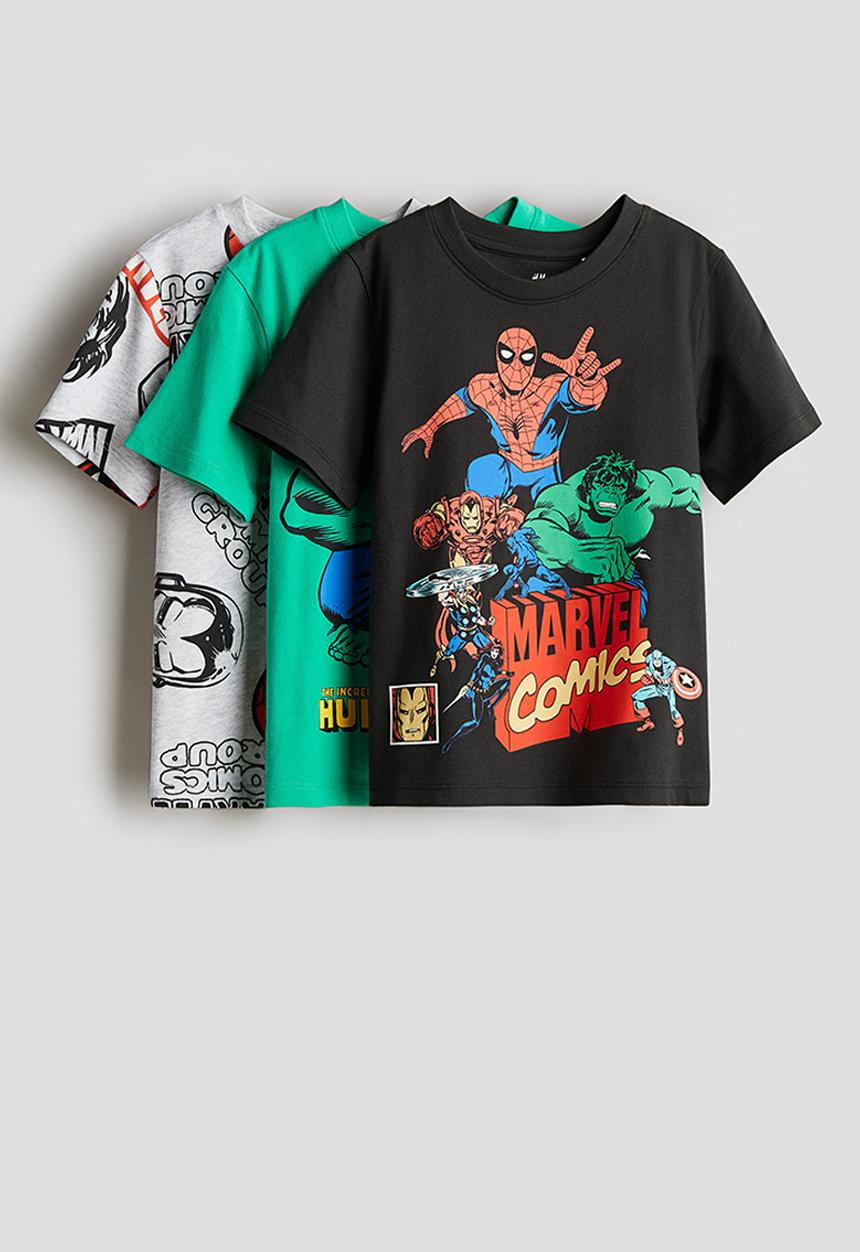 H&M - 3-Pack printed T-shirts - dark grey marvel comics