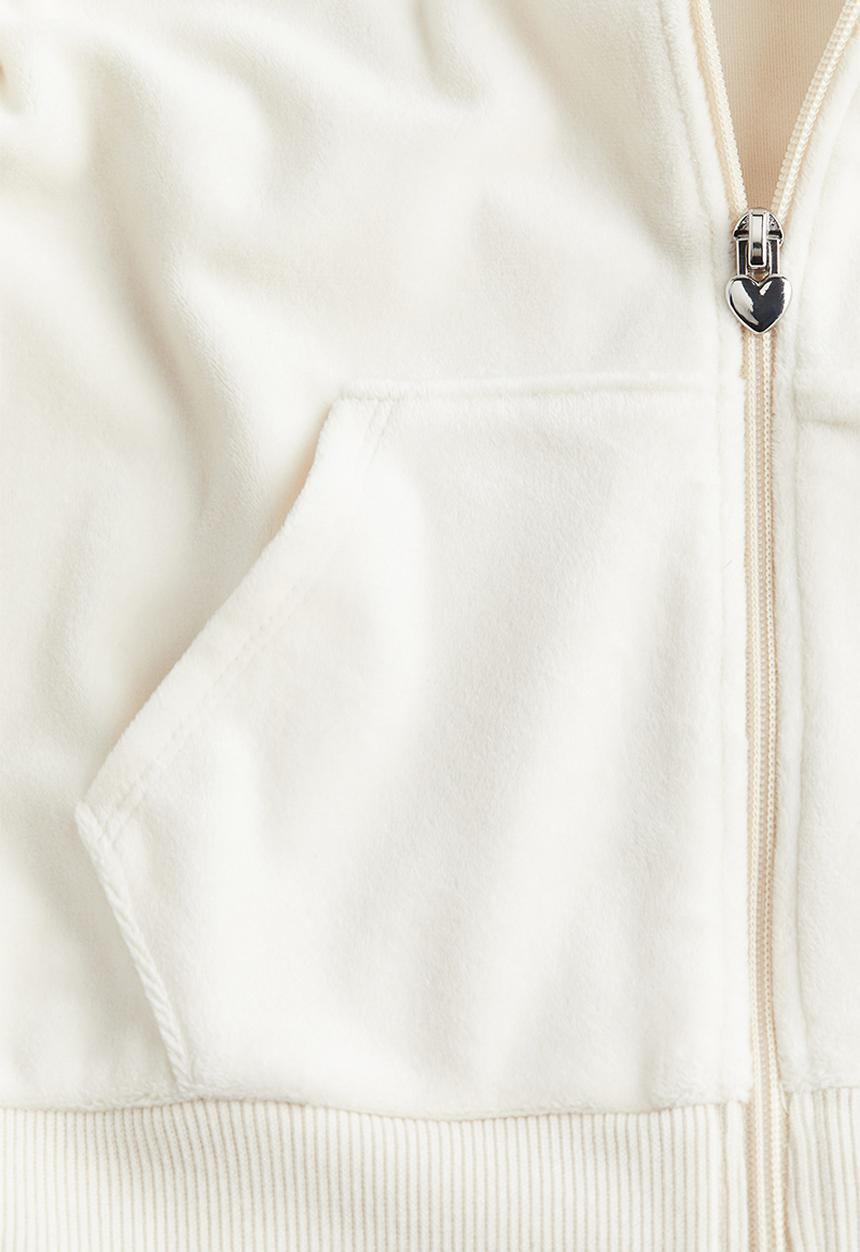 H&M - Velour zip-through hoodie - natural white