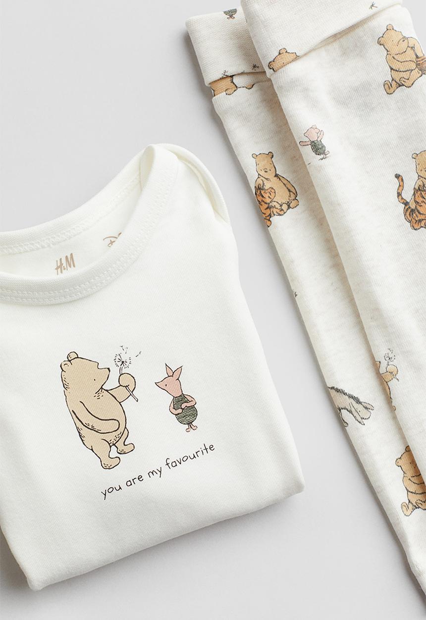 H&M - 2-Piece printed cotton jersey set - white winnie the pooh