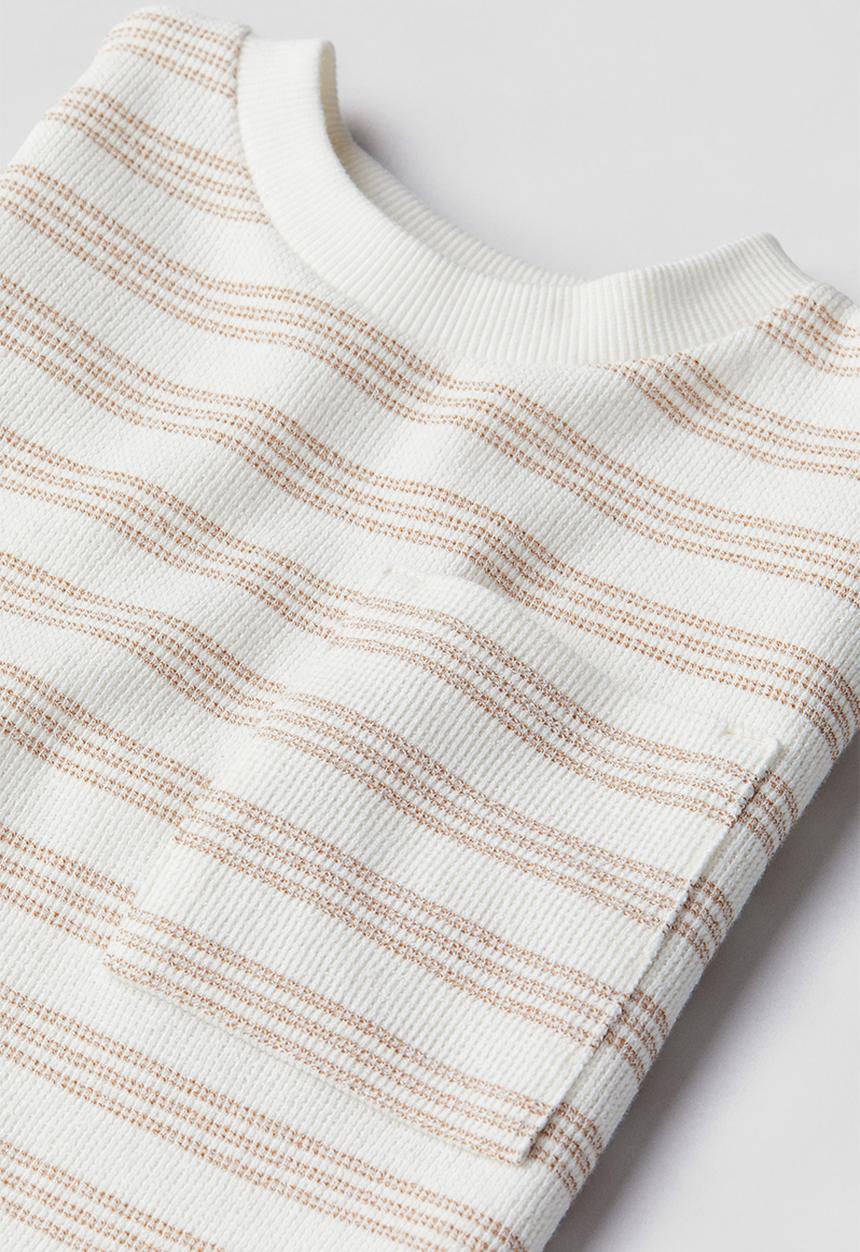 H&M - Chest-pocket t-shirt - white & beige striped