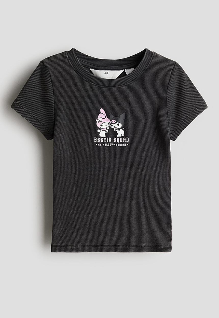 H&M - Printed t-shirt - dark grey & kuromi