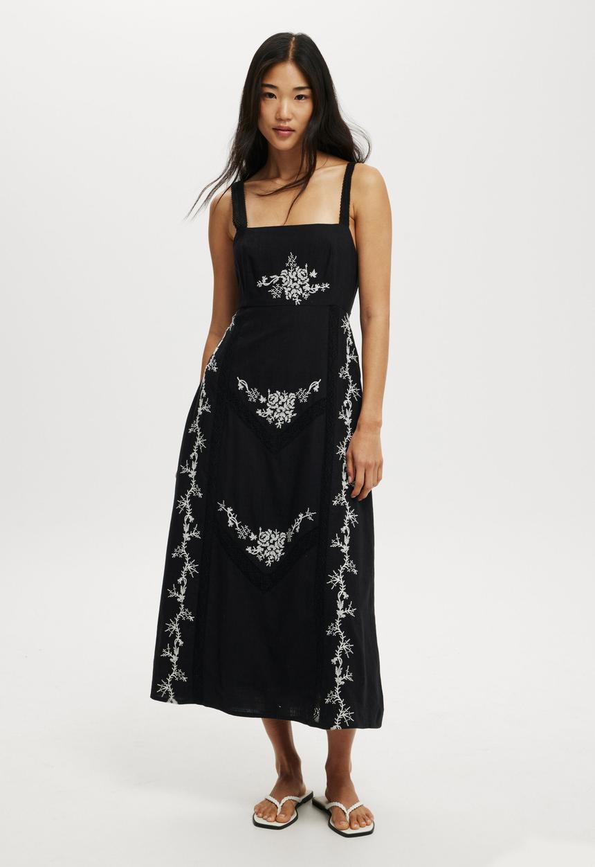 Cotton On - Geri Craftcore Maxi Dress - Black Embroidery