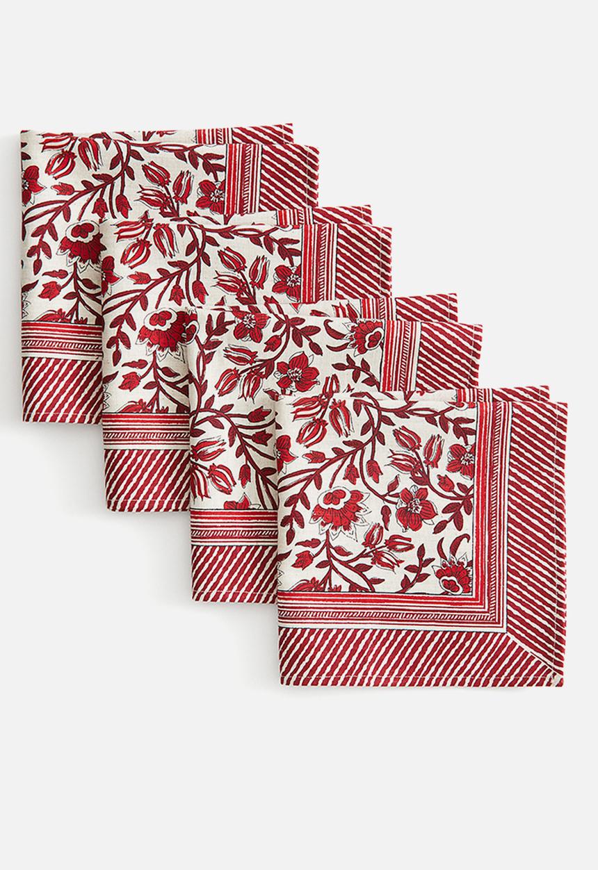 H&M - 4 pack patterned napkins - red floral