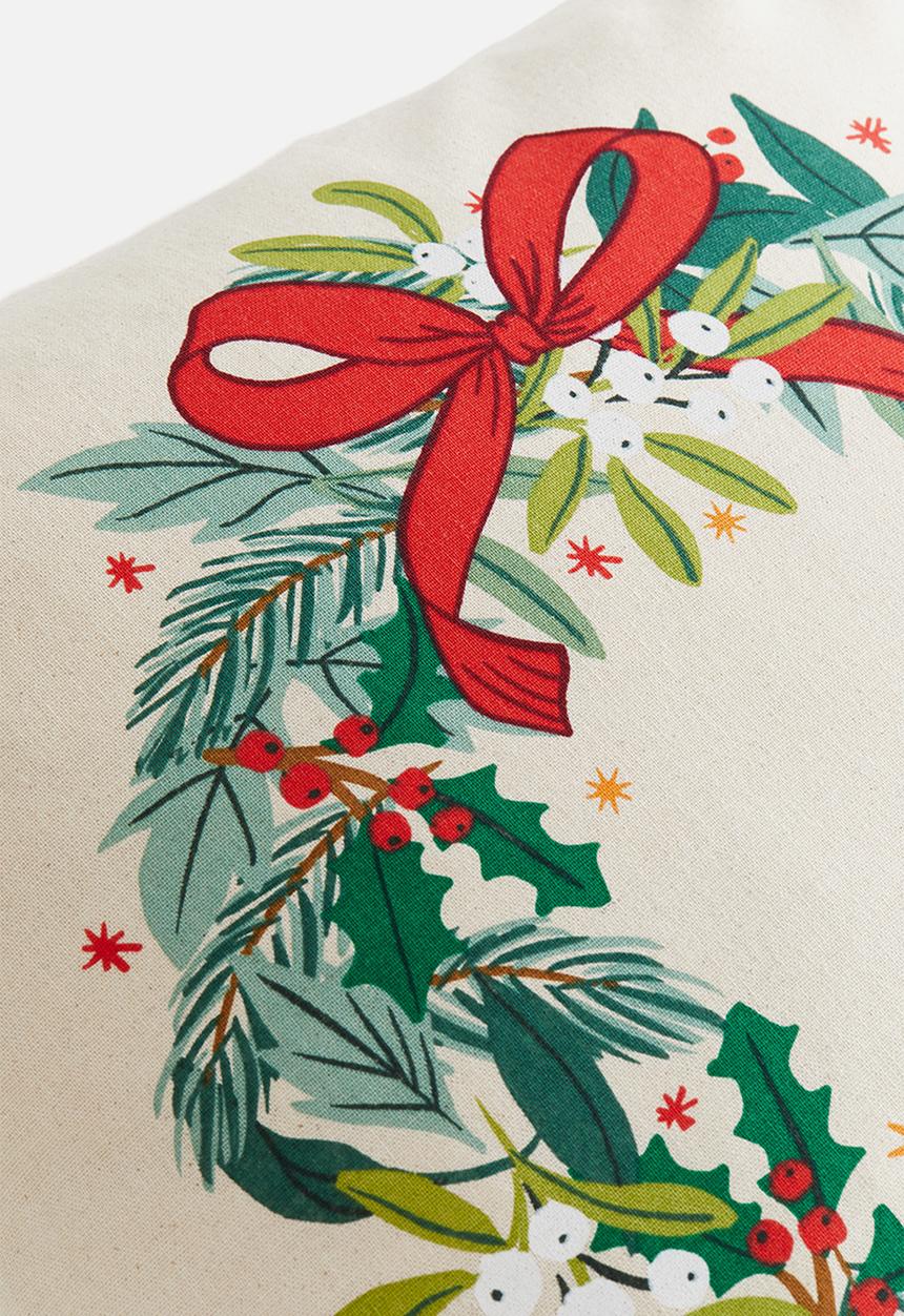 H&M - Printed cotton cushion cover - white christmas wreath