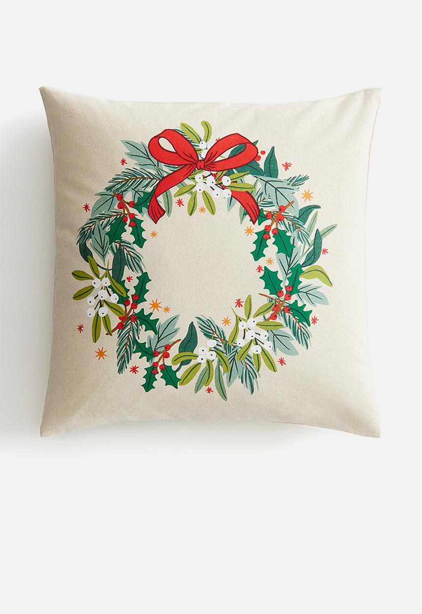 H&M - Printed cotton cushion cover - white christmas wreath