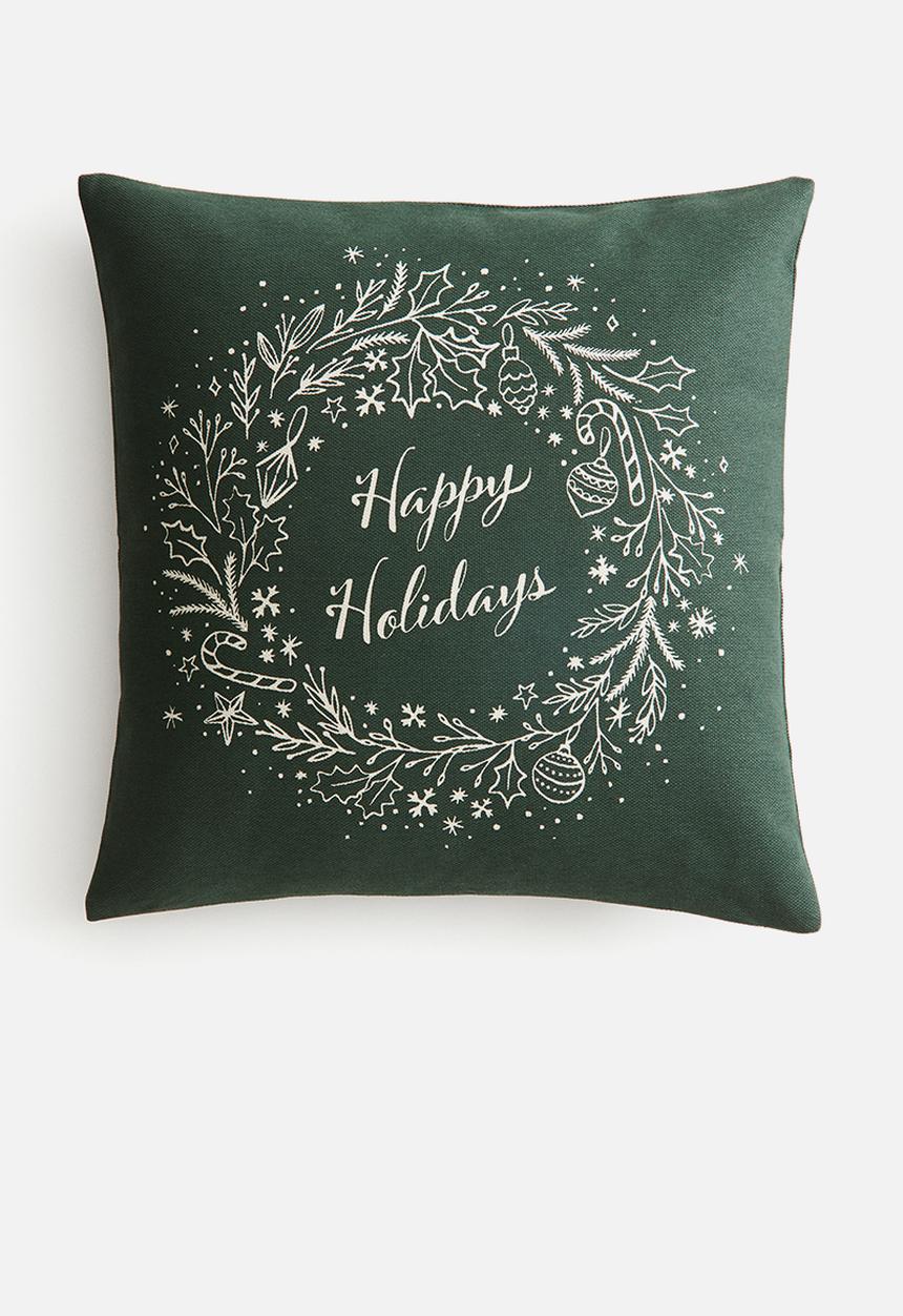 H&M - Printed cushion cover - green happy holidays