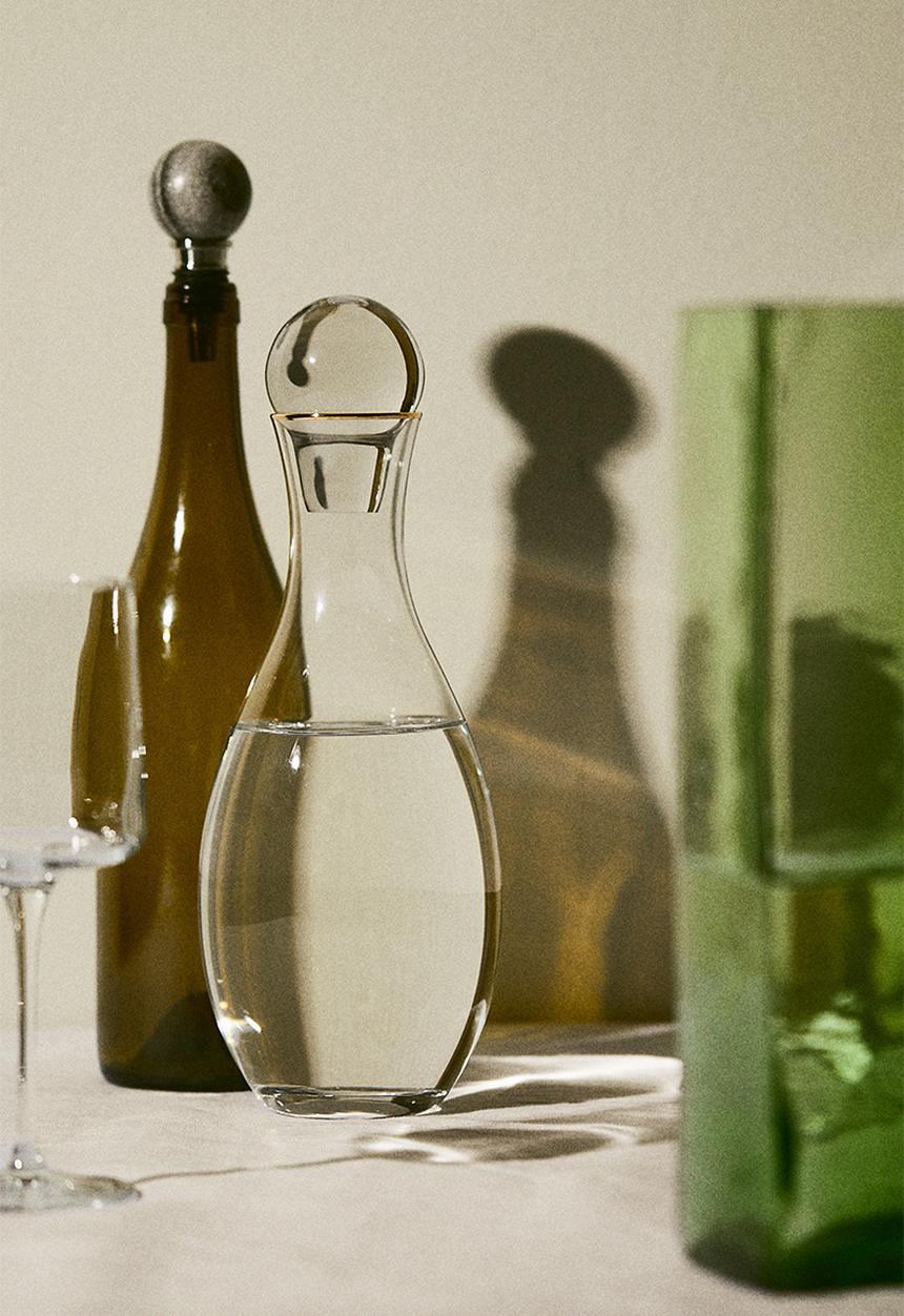 H&M - Clear glass carafe - clear glass & gold-coloured
