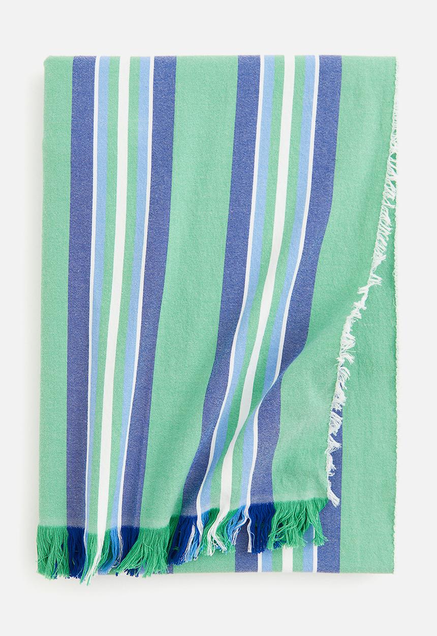 H&M - Large cotton blanket - green striped