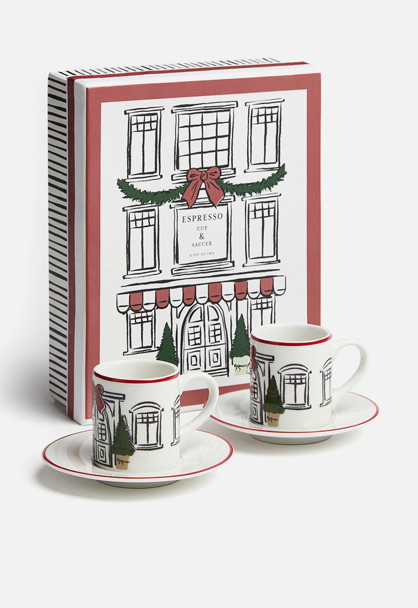 H&M - Gift-boxed 2-pack espresso cups & saucers - white/house