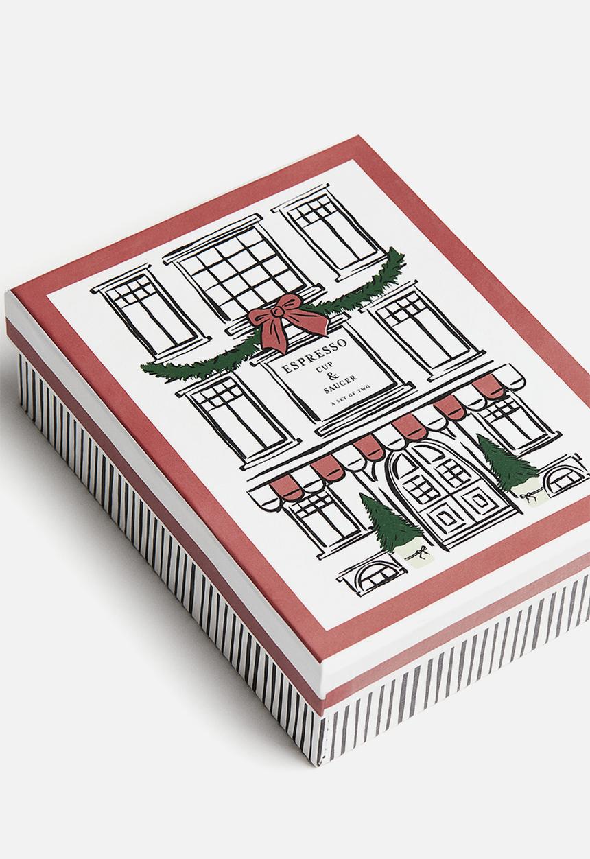 H&M - Gift-boxed 2-pack espresso cups & saucers - white/house