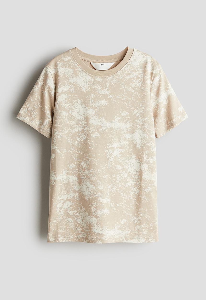 H&M - Printed cotton T-shirt -  beige/patterned