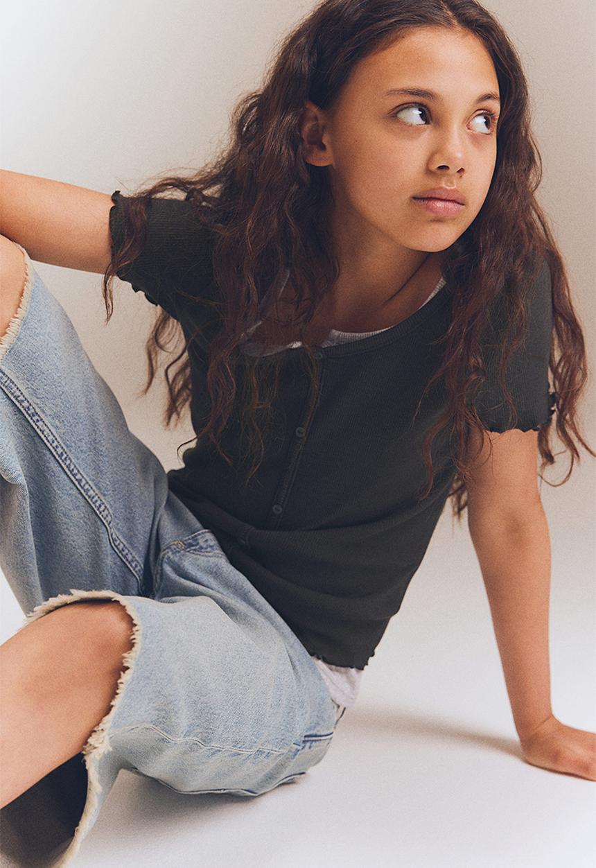 H&M - Ribbed T-shirt - grey