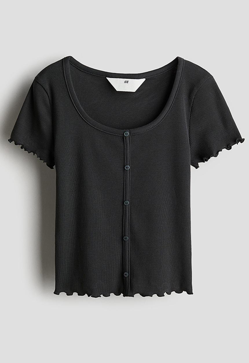 H&M - Ribbed T-shirt - grey