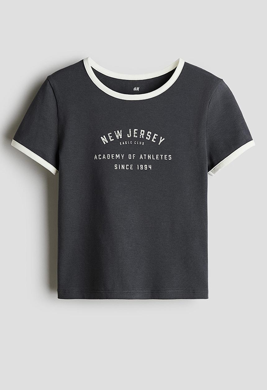 H&M - Printed cotton top - dark grey/new jersey