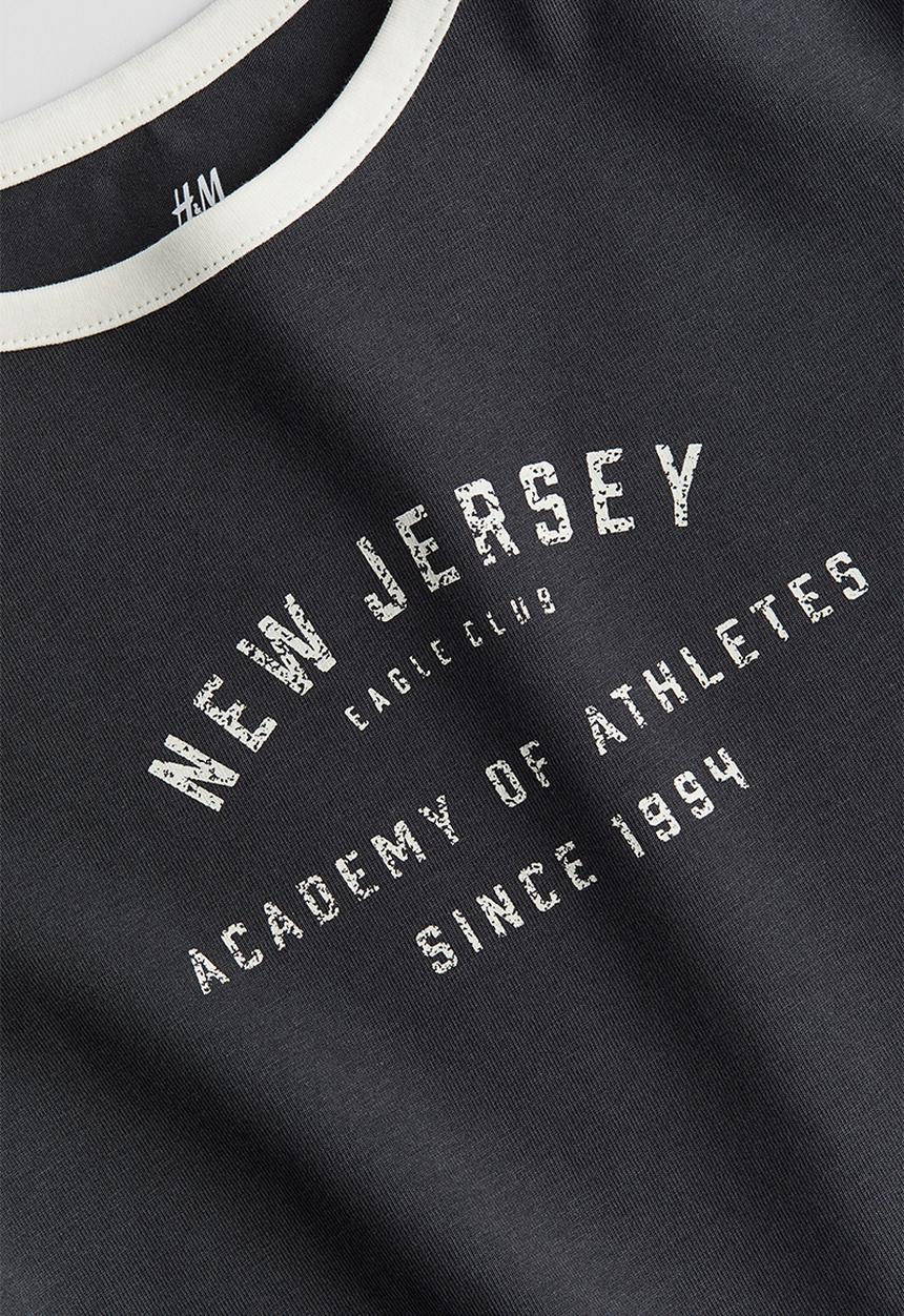 H&M - Printed cotton top - dark grey/new jersey