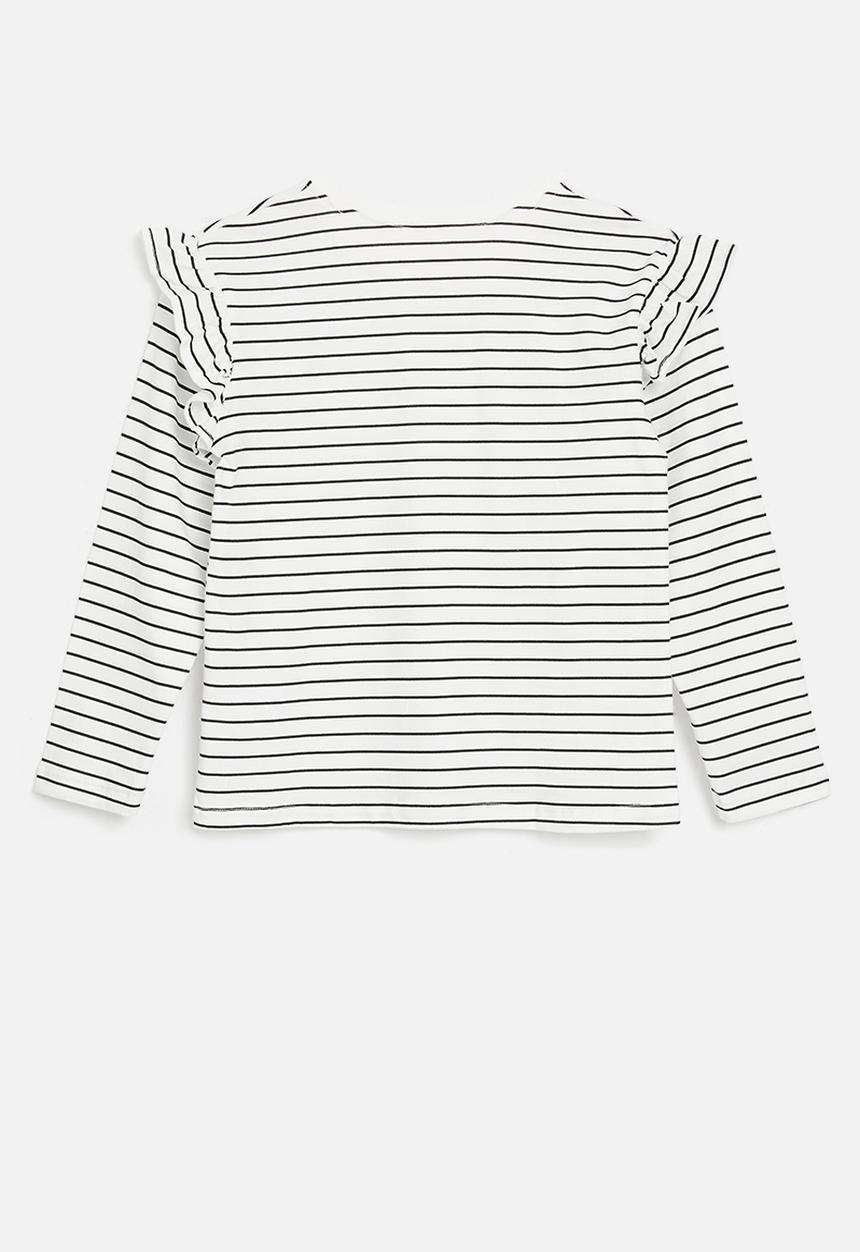 Pop Candy - Striped frilled tee-ecru & black