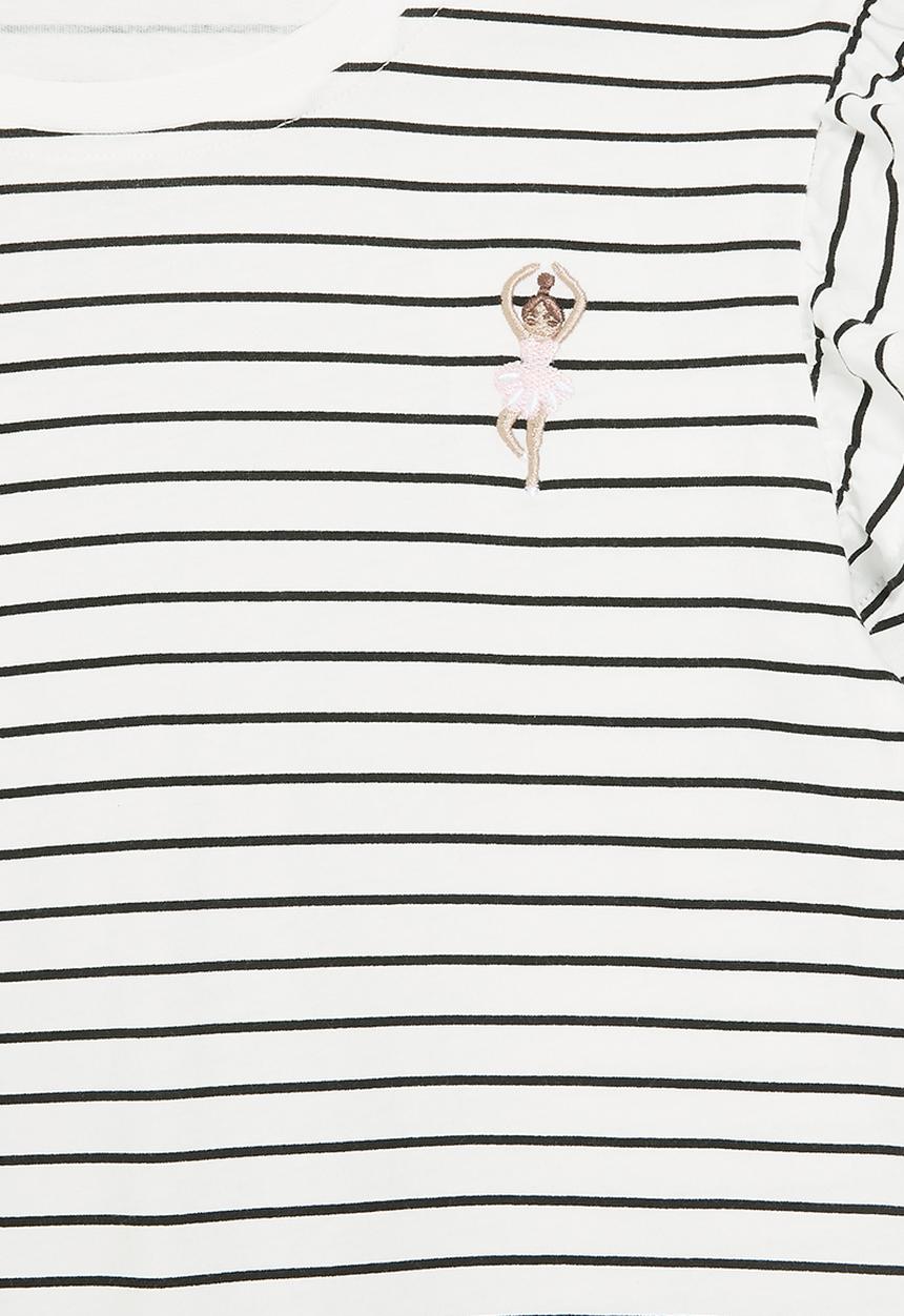 Pop Candy - Striped frilled tee-ecru & black