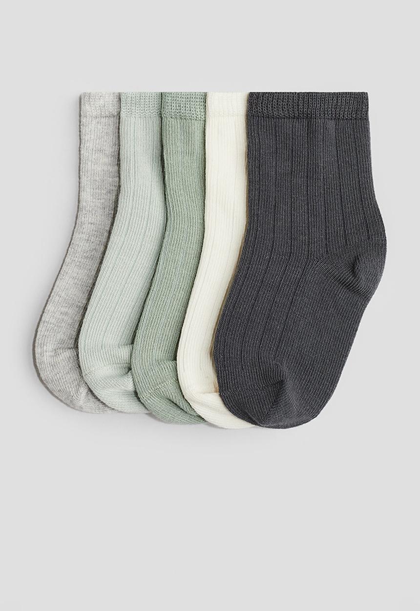 H&M - 5-Pack knitted socks - dusty green dark grey 