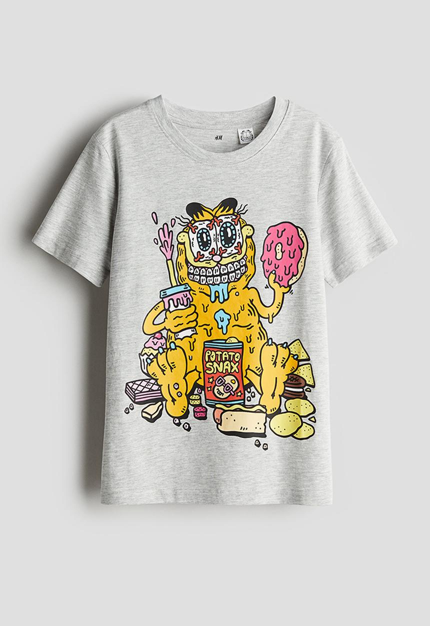 H&M - Printed T-shirt - grey marl garfield