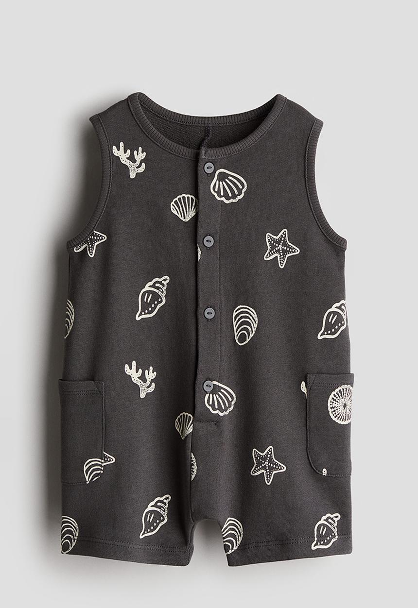 H&M - Cotton romper suit - dark grey seashells