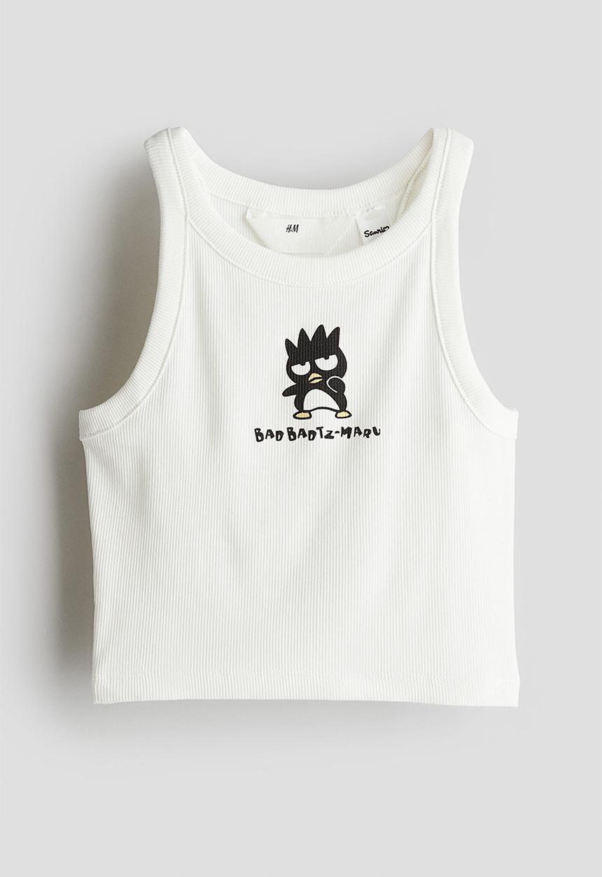 H&M - Ribbed vest top - white & badtz-maru