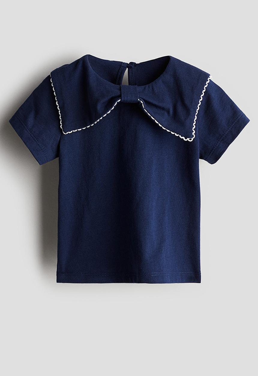 H&M - Collared jersey top - navy blue