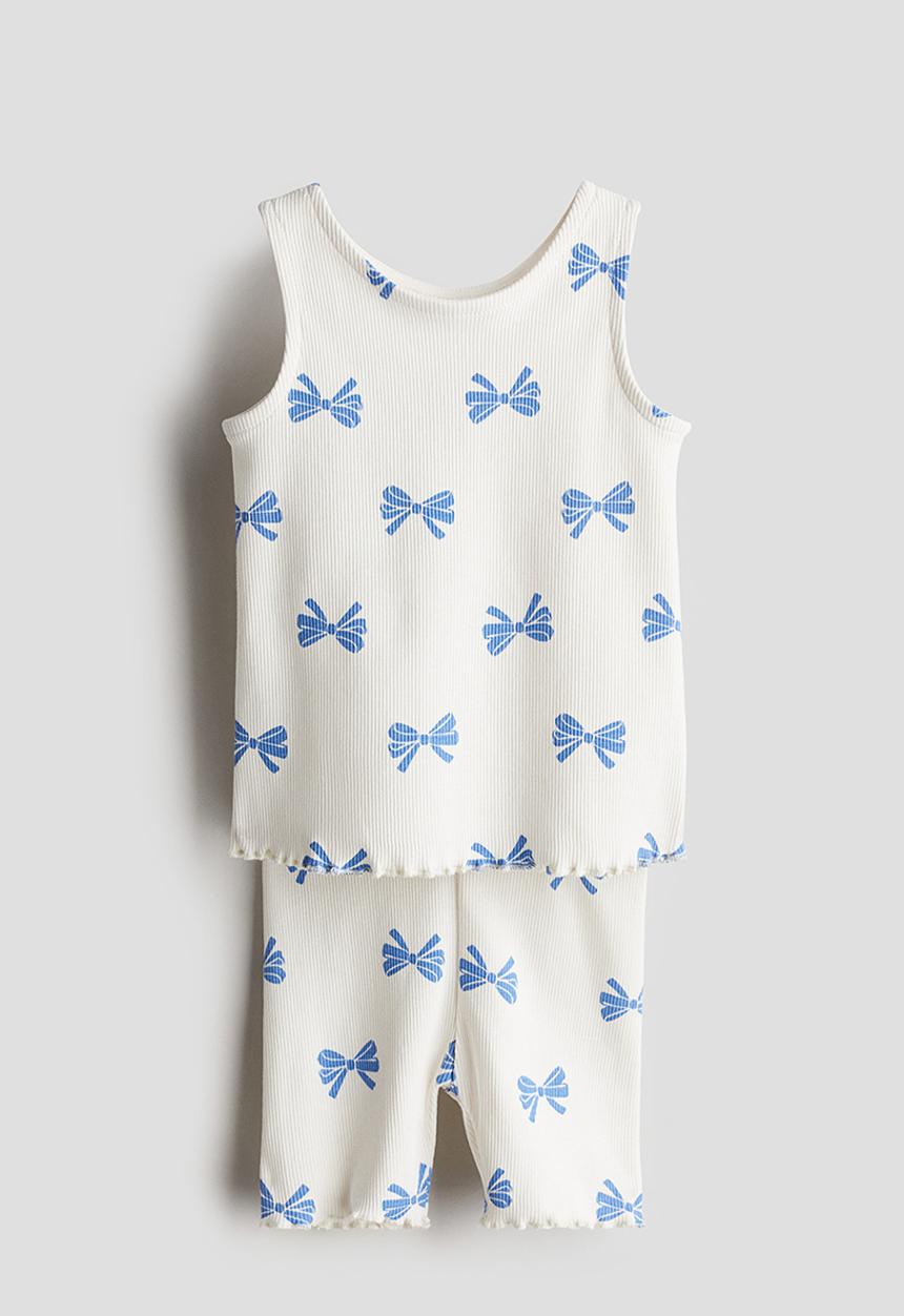 H&M - 2-Piece ribbed cotton jersey set - white bows