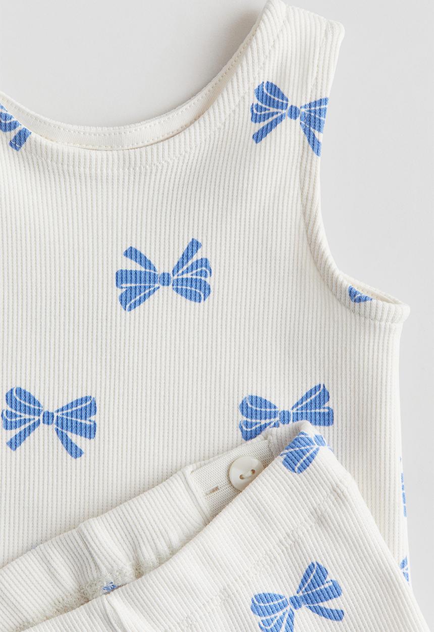 H&M - 2-Piece ribbed cotton jersey set - white bows