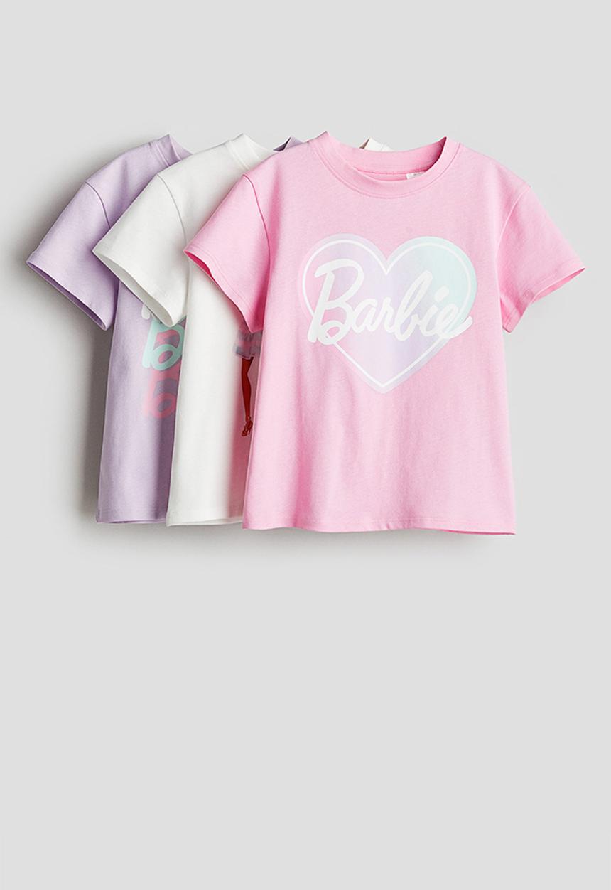 H&M - 3-pack printed jersey tops - light pink/barbie