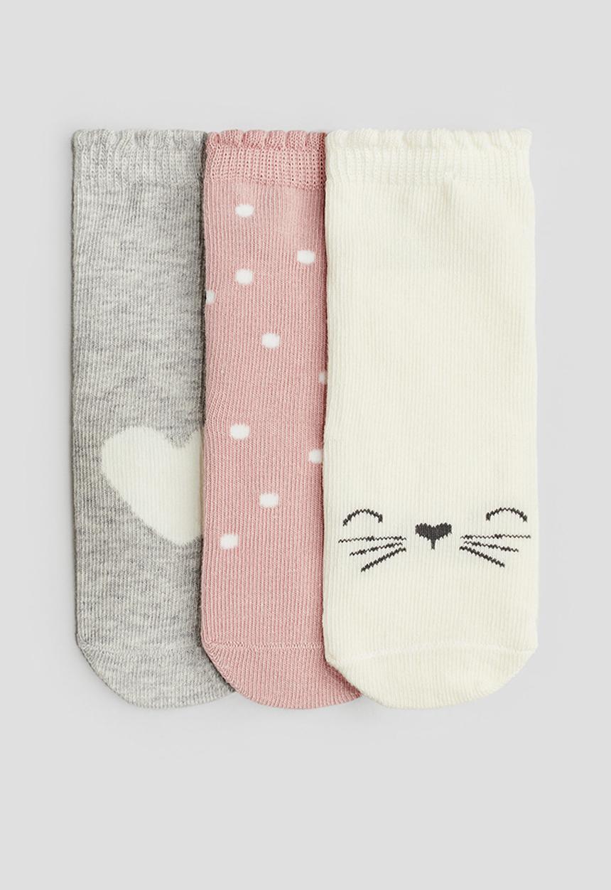 H&M - 3-pack anti-slip socks - dusty pink/spotted